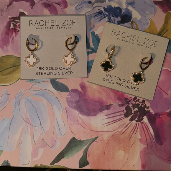 Rachel Zoe | 18K Gold over Sterling Silver Flower Clover Dangle Earrings NEW - Picture 2 of 6